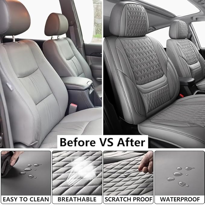 Car Seat Covers Full Set Custom Fit for Ford Taurus 1999-2018 - Premium Faux Leather with Lumbar Support | Breathable, Waterproof, Anti-Slip, Durable (Gray,Full Set)