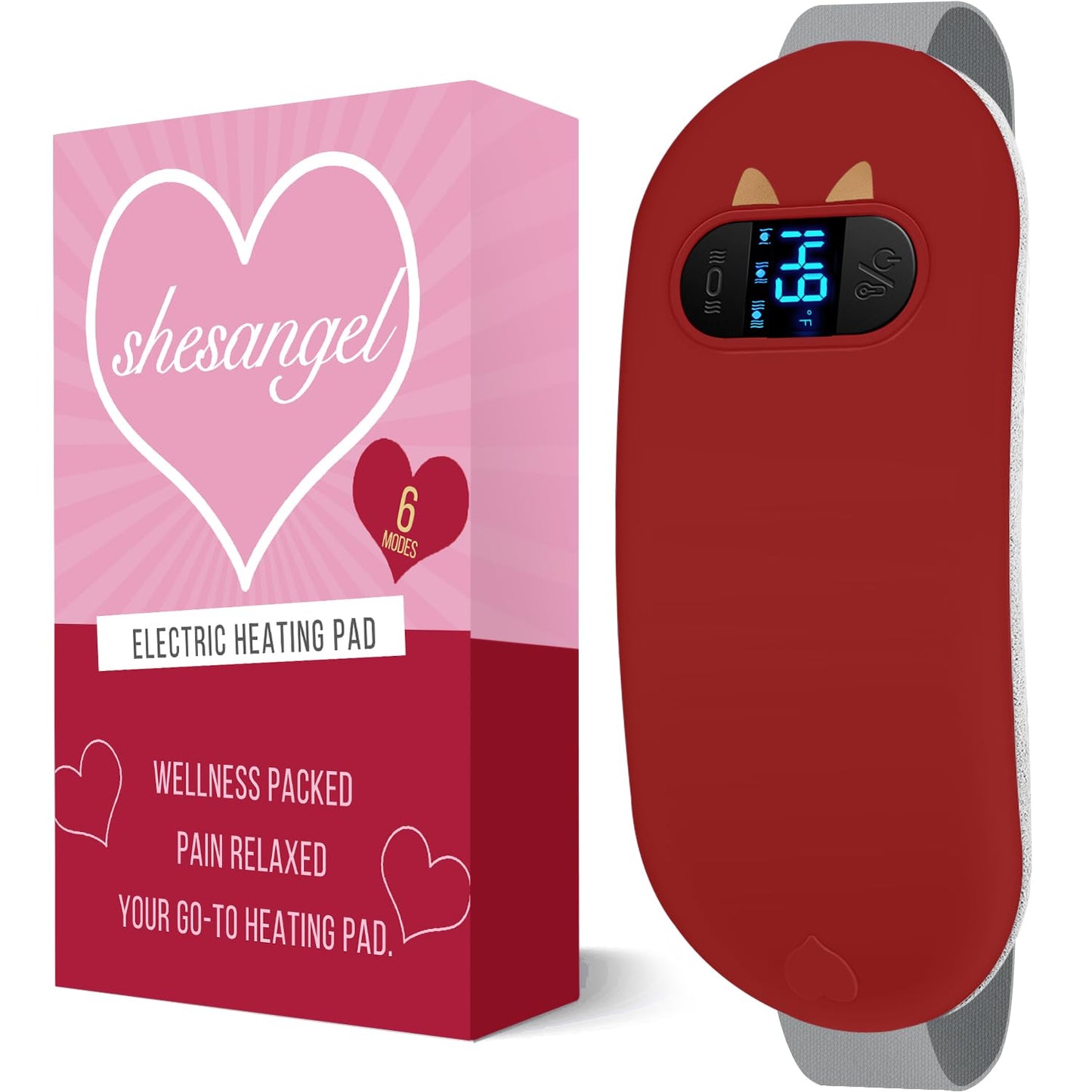 Portable Heating Pad for Period Cramps: Cordless Menstrual Heating Pad with 6 Heat Levels and 6 Massage Modes, 3s Fast Heating Gift for Women and Girl(Pink)