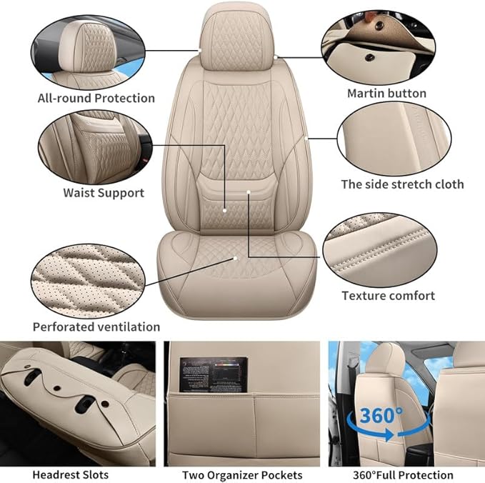 Front Seat Car Seat Covers Custom Fit for Mercury Milan 2006-2011 - Premium Faux Leather with Lumbar Support | Breathable, Waterproof, Anti-Slip, Durable (Beige,Front Seat)