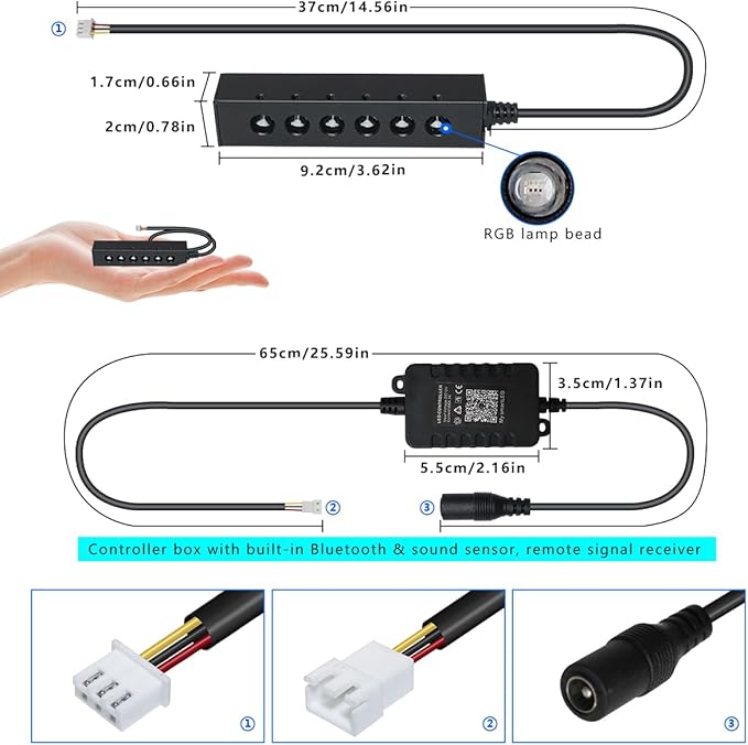 AKEPO 3.2W 6-Hole RGB Headliner Starlight Kit, APP Control Colorful Color Chasing 9.8ft 1080pcs*0.75mm/0.03in Optical Fiber Sound Activated Fiber Optic Lights for Car and Home