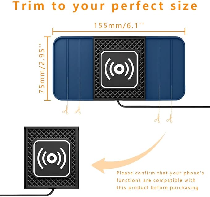 Wireless Charging Pad for Car for Kia Forte 2010-2024, DIY Trim-to-Fit Slim Non Slip Fast Charger Car Wireless Charging Pad 30CM Cable,A&30cm Type-C Plug Cable