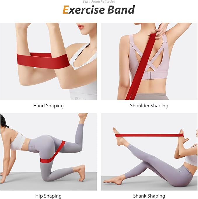 5 in1 Foam Roller Set, Trigger Point Foam Roller, Massage Roller Stick, Massage Ball, Resistance Band for Deep Muscle Massage Pilates Yoga,Fitness Exercise for Whole Body (Orange-Black)