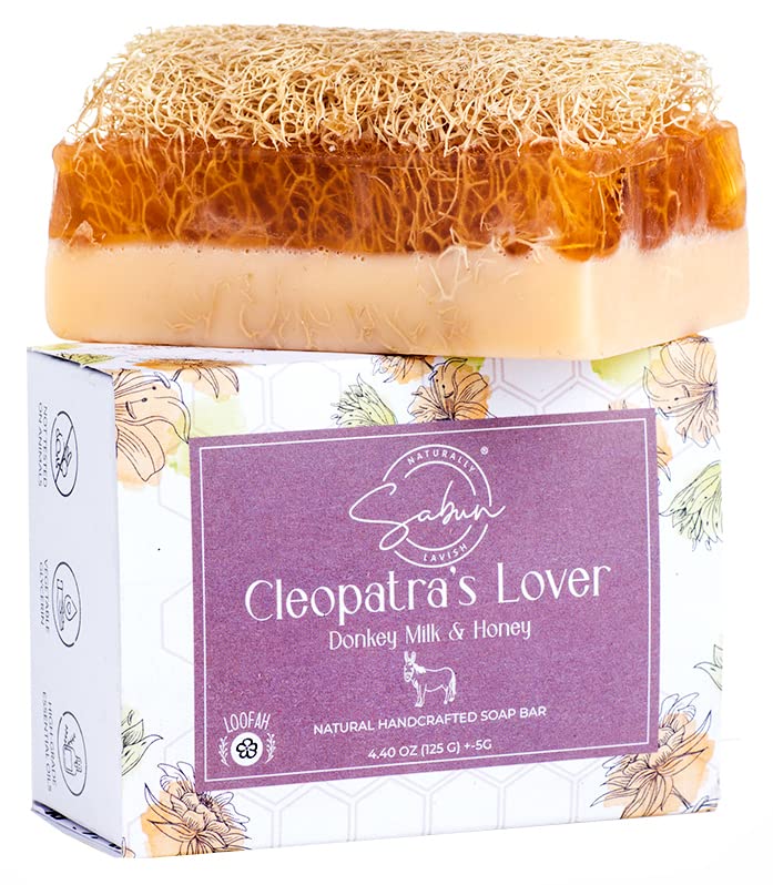 Sabun Co. Donkey Milk Soap With Honey - Natural Exfoliating Loofah Soap Bar - Nourishing, Hydrating, Moisturizing Handmade Soap