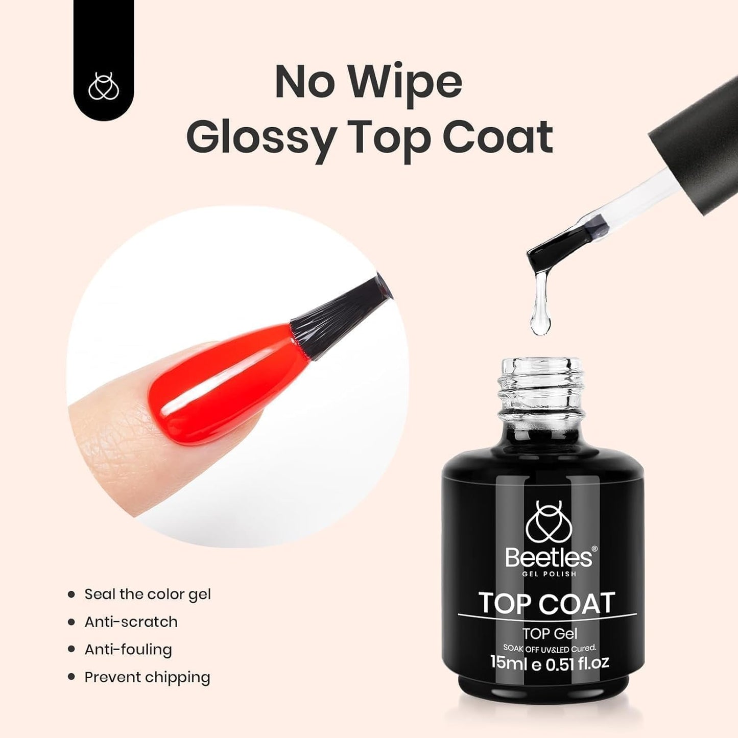 15ml No Wipe Gel Top Coat & Base Coat Set | Long-Lasting Shine for Women