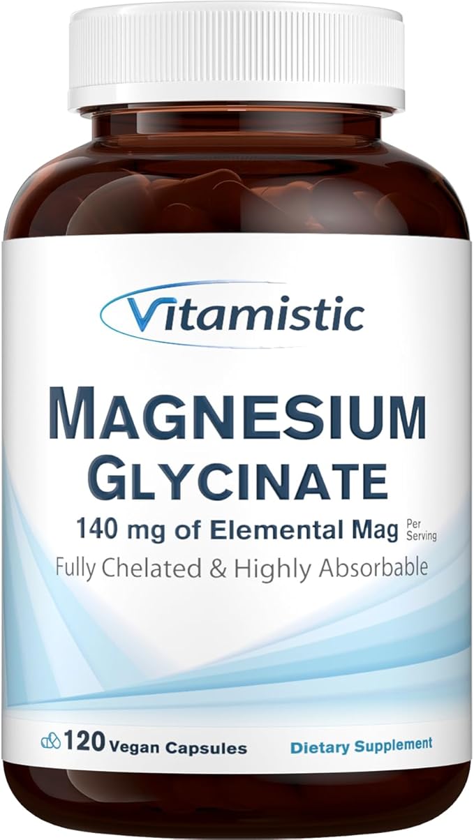Magnesium Glycinate, Chelated, Highly Bioavailable, Fully Reacted & Non-Buffered, Gentle on The Stomach, 140 mg Elemental Magnesium, for Sleep, Bone, Muscle, Non GMO, 120 Vegan Caps