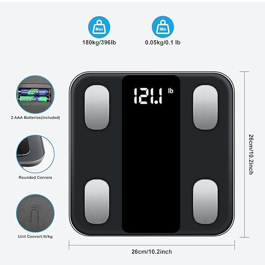 Body Fat Scale, High-Precision Body Analysis Scale 180kg/400lb, Smart Body Scale Digital with APP for Body Fat, BMI, Muscle Mass, BMR, Protein, Batteries Included