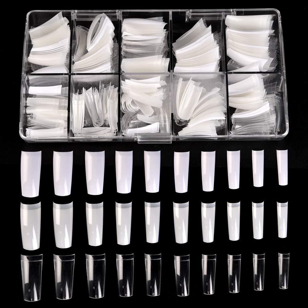 Kads French Nail Tips 500Pcs Flake Nails Half Cover 10 Sizes Artificial False Nails Lady French Acrylic With Box For Nail Salon
