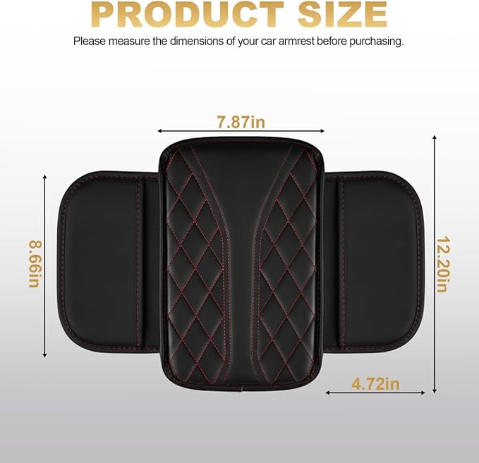 Center Console Cover Fit for 4Runner Scratch & Wear Resistant Waterproof Middle Console Cover with 2 Storage Bags(Black&Redline)