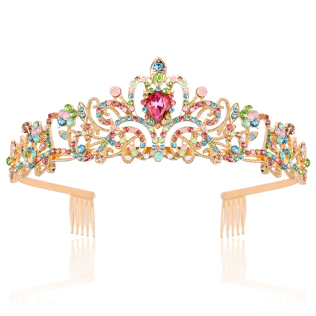 Didder Gold Tiaras For Women, Multicolor Rhinestones Tiaras And Crowns For Women Elegant Crown With Combs Princess Crown Tiaras