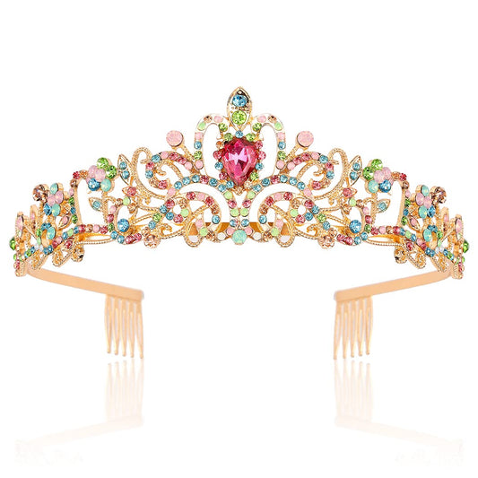Didder Gold Tiaras For Women, Multicolor Rhinestones Tiaras And Crowns For Women Elegant Crown With Combs Princess Crown Tiaras