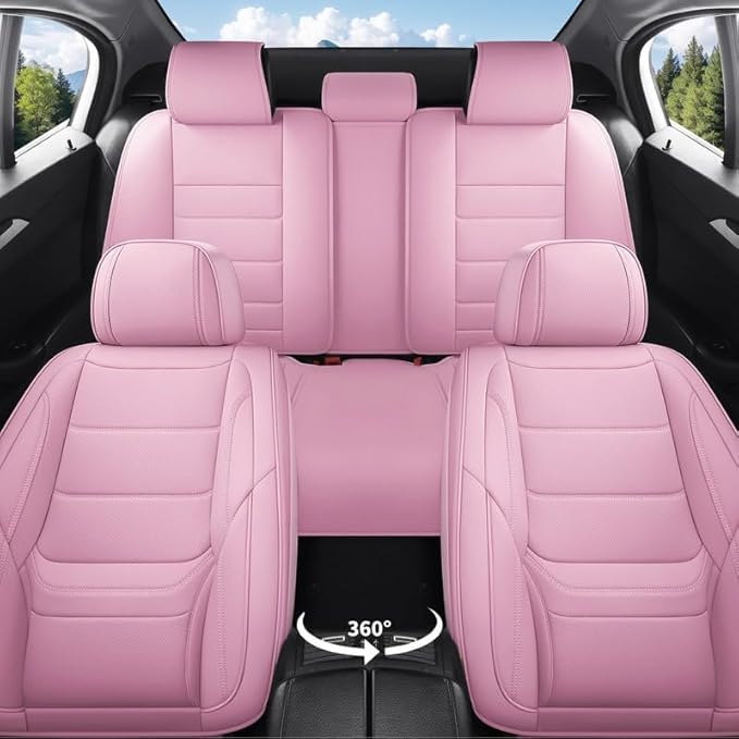 Car Seat Covers Full Set Fit for Buick Envista 2024-2026, Premium Faux Leather Waterproof Car Seat Protectors with Lumbar Support, Breathable Anti-Slip Easy to Install(Pink,Full Set)