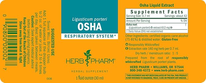 Herb Pharm Osha Root Liquid Extract for Respiratory Support - 1 Ounce