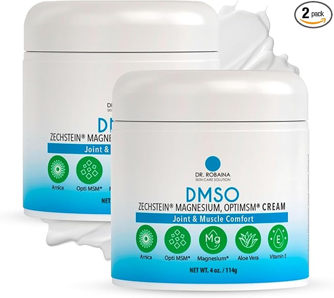 Dr. Robaina DMSO Cream - 99.9% Pure Pharmaceutical Grade | Skin Relief Formula with Zechstein Magnesium, Arnica, Aloe Vera, Vitamin E | Muscle & Joint Comfort | 4 oz | Made in USA