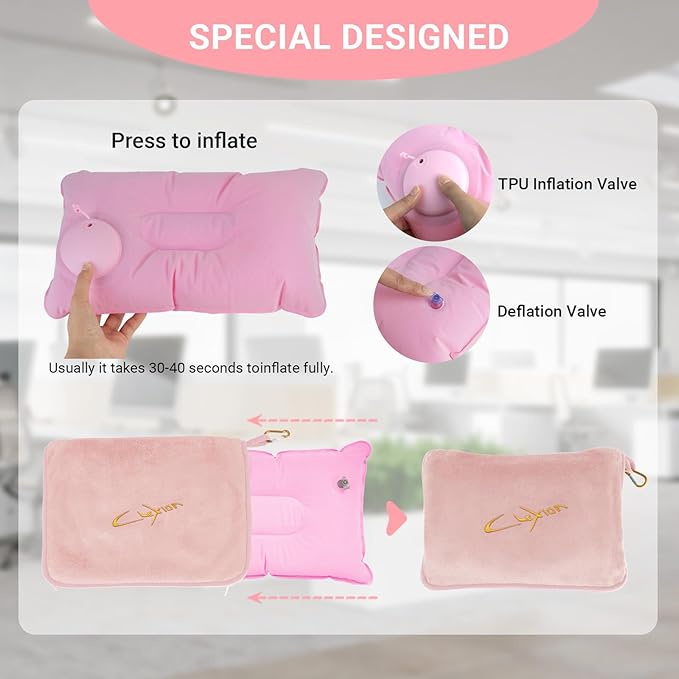 Travel Blanket & Pillow Set, 300 GSM Soft Fleece, 60x43 Inches, 3-in-1 Airplane Blanket, Travel Pillow and Blanket Set, Travel Blanket Airplane Compact with Bag, Travel Essentials, Pink