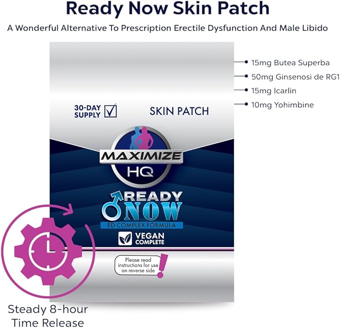 MAXIMIZE HQ Ready Now Patches - 8 Hour Time-Release - Gluten Free - Vegan