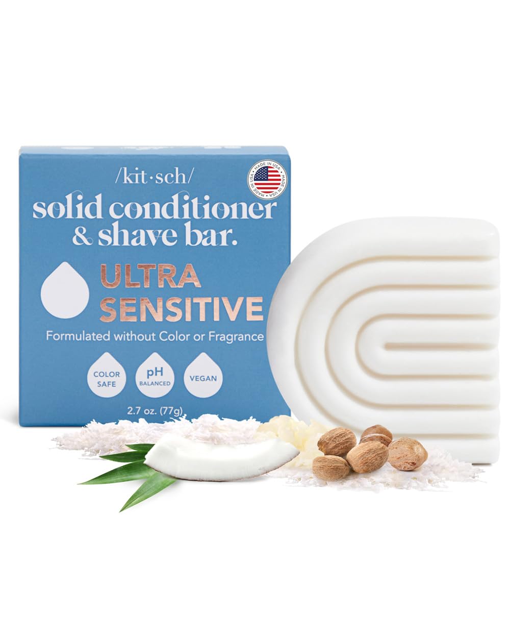 Kitsch 2-In-1 Conditioner Bar & Shave Bar For Sensitive Scalp & Skin, Made In Us, Ultra Sensitive Bar Conditioner For Moisturizi