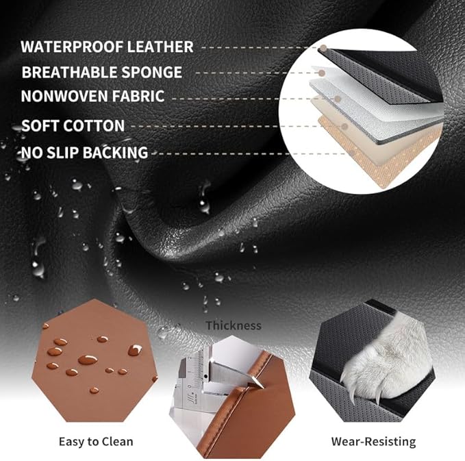 Car Seat Covers Full Set fit for Chevrolet/Chevy HHR 2006-2011 , Premium Faux Leather Waterproof Car Seat Protectors with Lumbar Support, Breathable Anti-Slip Auto Seat Covers(Black&Brown,Full set)