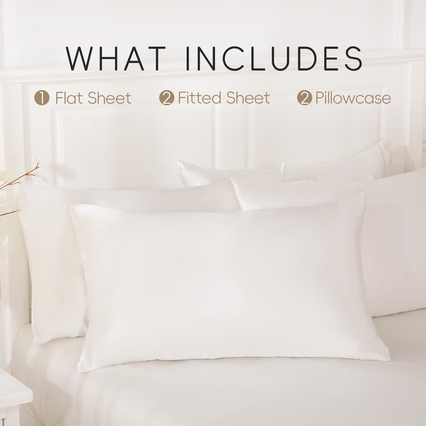 Sleeplite 4 Piece Luxury Satin Bed Sheets Set with Pillowcases - Ultra Soft & Silky, Hypoallergenic & Wrinkle-Free, Hotel Quality Comfort Bedding, Size King, Snow White