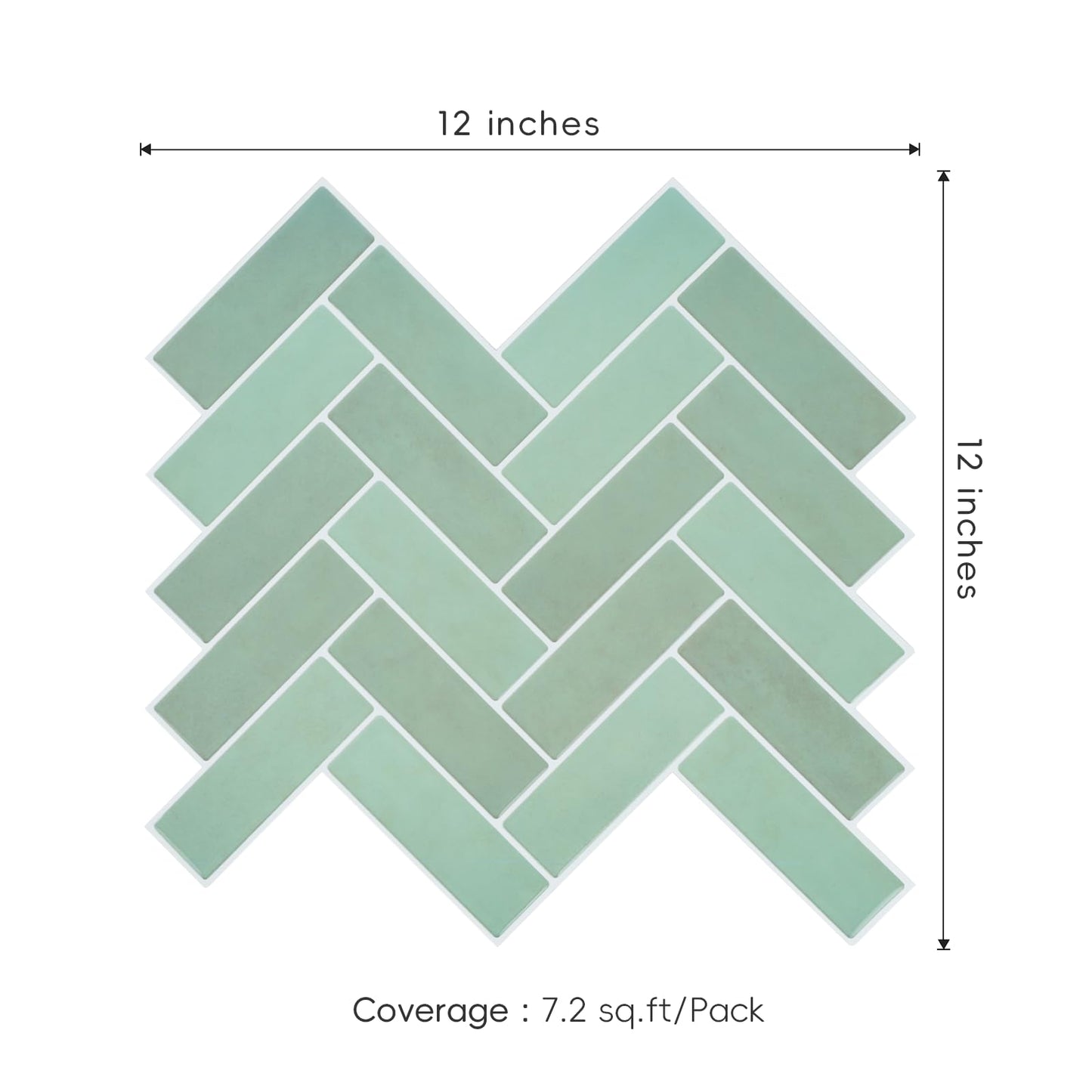 LUXDEKO 10-Sheet Herringbone Peel and Stick Backsplash, Sage Green Chevron Self Adhesive Glossy Tiles Renter Friendly Backsplash Stick on Wall Tile for Kitchen and Bathroom（12"x12"）