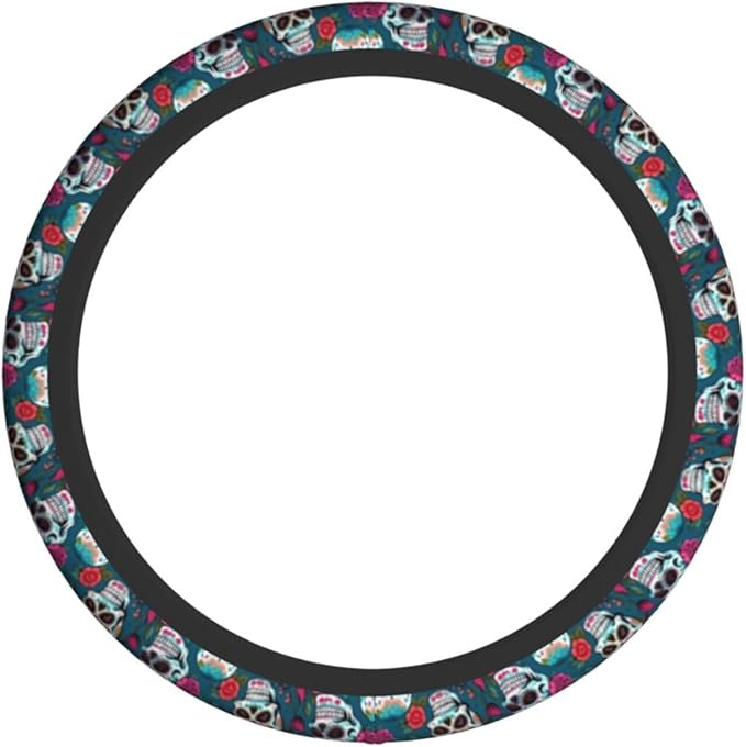 Skull Cute Steering Wheel Cover Non-Slip Breathable Sweat-Absorbent Suitable for SUV Van Truck Car Universal Protection Accessories 15 Inch Suitable for Women Men