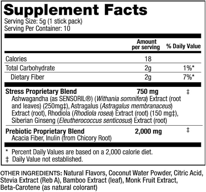 Stress Support Calm Drink Mix Supplement to Help Energy, Mood, & Balance Cortisol Levels, Relaxation Natural Adaptogenic Herbal Calm Powder Mix 10 Pack
