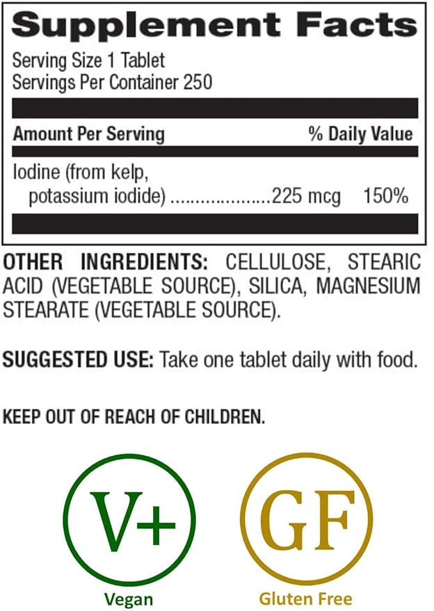 Natural Nutra Kelp Iodine Thyroid Support Supplement, Strengthens Immune System, and Regulates Metabolism, Vegan Sea Kelp, Non GMO, Atlantic Sourced Seaweed Extract, 225 mcg, 250 Tablets (Pack of 2)