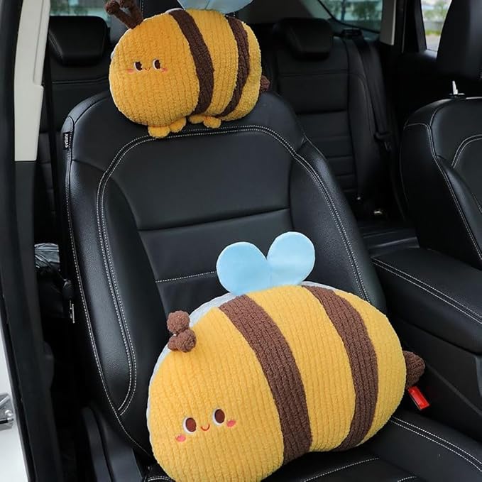 Bee Shaped Lumbar Support Pillow for Car Office Driver Seat Waist Cushion 1 PCS