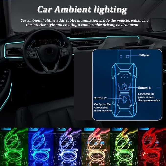 Car LED Lights Interior for Infiniti FX50 2014–2017, 6 in 1 Ambient Lighting Kit with Remote Control, Car USB LED Strip Lights with Sync to Music, for Cars Trucks SUVs, 8m