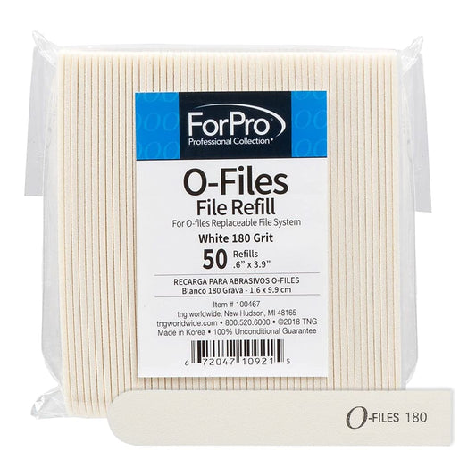 Forpro O-Files Replaceable File System Refills, 180 Grit, Manicure Nail File Refills, 3.9    L X .6 W, White, 50-Count