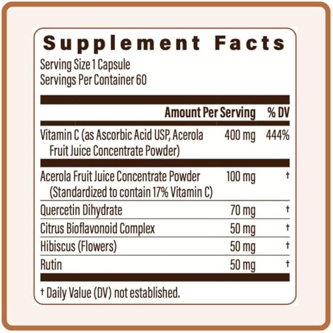 | Vitamin C Complex | 400mg Vitamin C with Acercola & Citrus Bioflavonoids + Natural D3 5,000IU + Proteo-Zinc Chelated Zinc for Immune Health