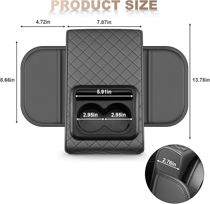 Center Console Cover Fit for Corolla Faux Leather Car Armrest Cushion with Storage Bags, Cup Holder ＆ Phone Storage Multifunctional Middle Console Cover(Grey)