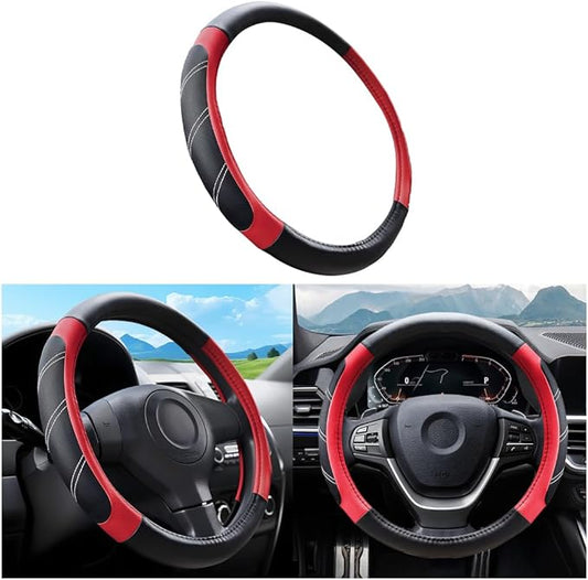 Mandark Car Steering Wheel Cover, Elastic Sport Leather Vehicle Steering Wheel Protector, Non-Slip Soft Grip Padded Auto Interior Protective Accessories, 14.5-15 Inch Universal Fit（Red）