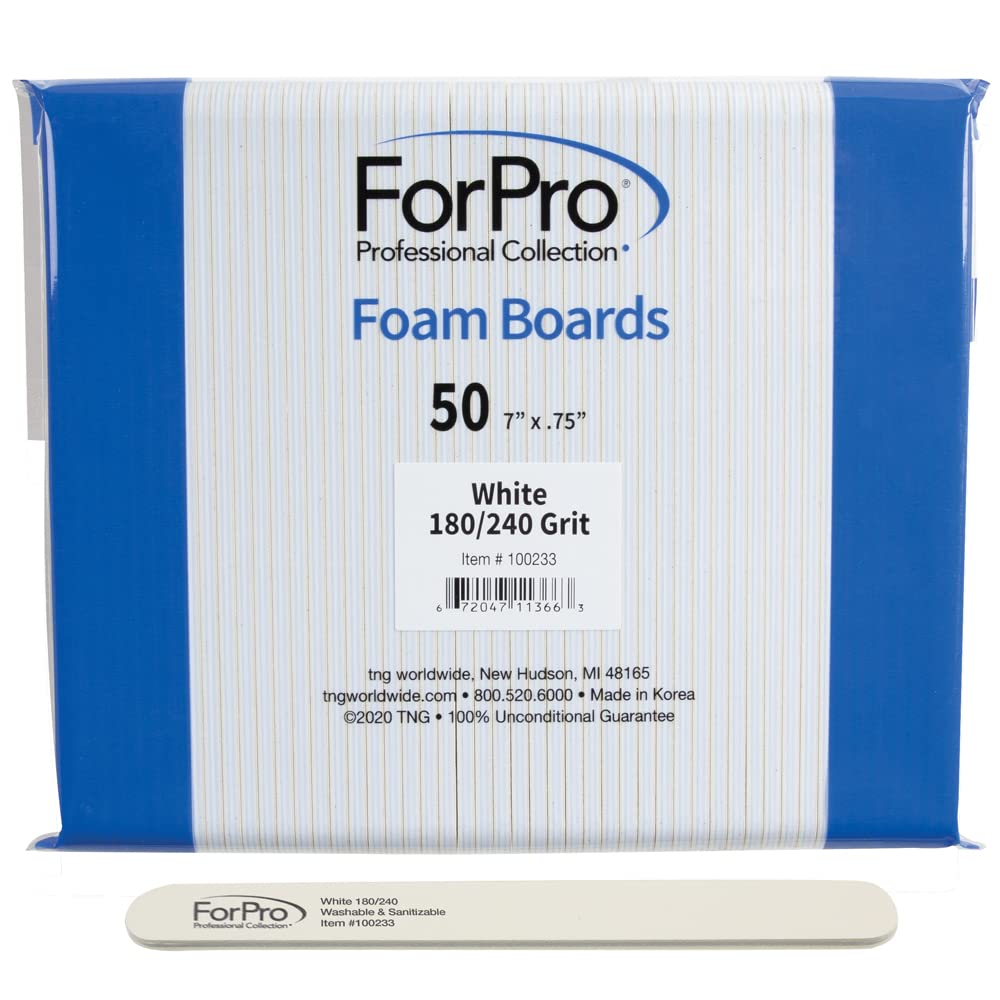 Forpro White Foam Board, 180/240 Grit, Mylar Manicure And Pedicure Nail File, 7    L X .75    W, 50-Count