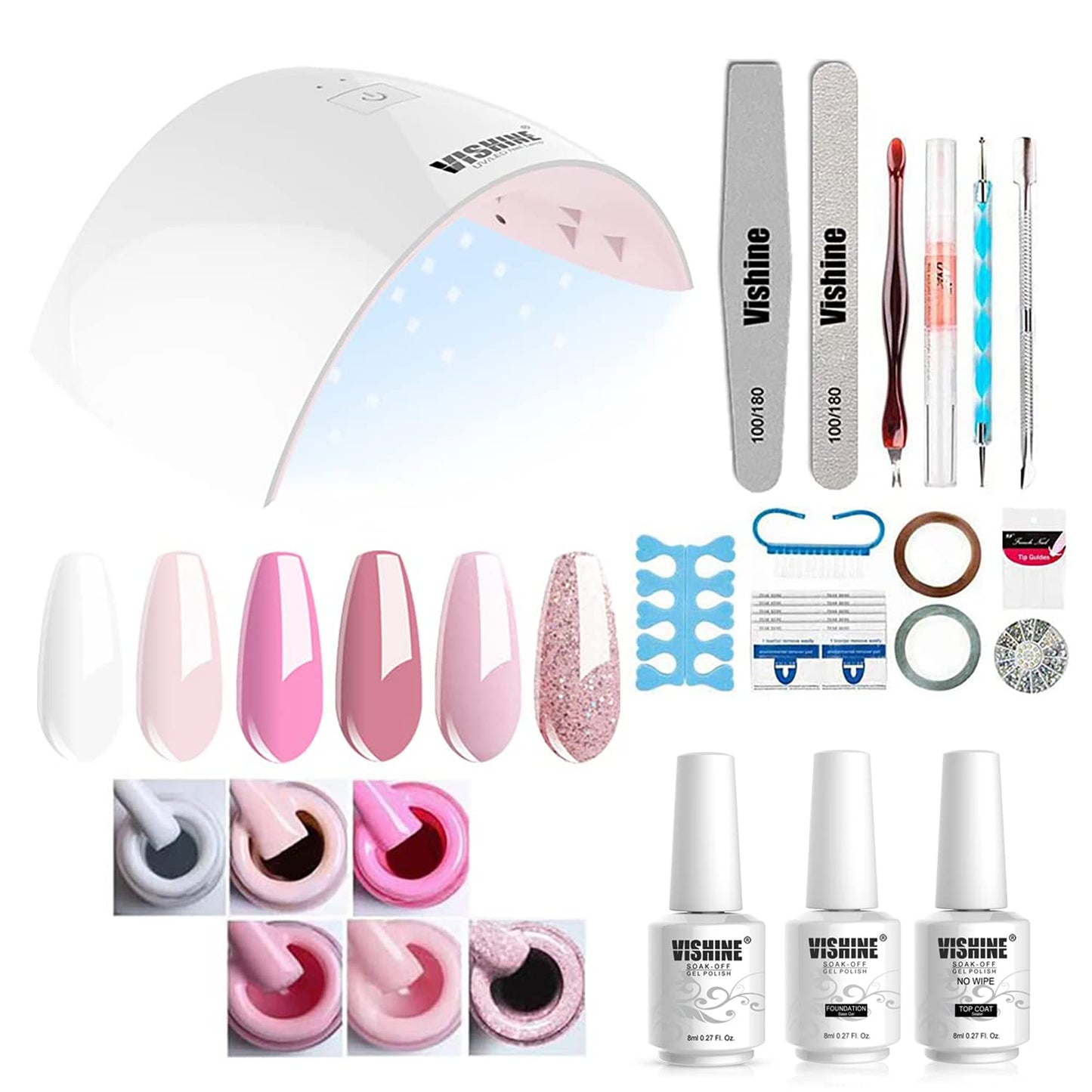 Gel Nail Polish Starter Kit - 6 Colors Gel Polish Set Base Top Coat, 36W Led Nail Dryer Lamp With Full Diy Gel Manicure Nail Too
