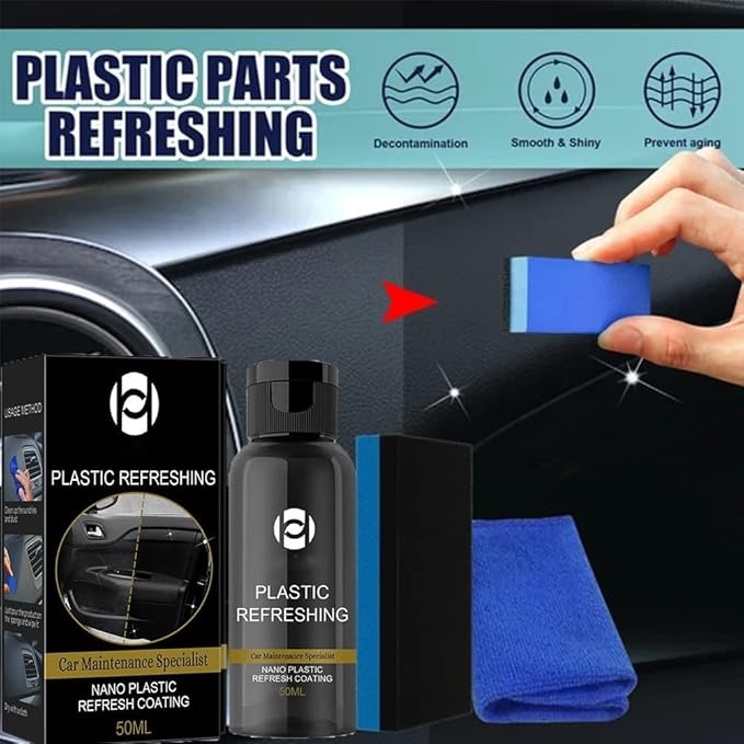 RJDJ Plastic Restorer for Cars, Trim & Exterior – Plastic Revitalizing Coating Agent, Restores Faded Plastic, UV Protection, Car Shine Refurbishing Solution (50ml-3pcs)