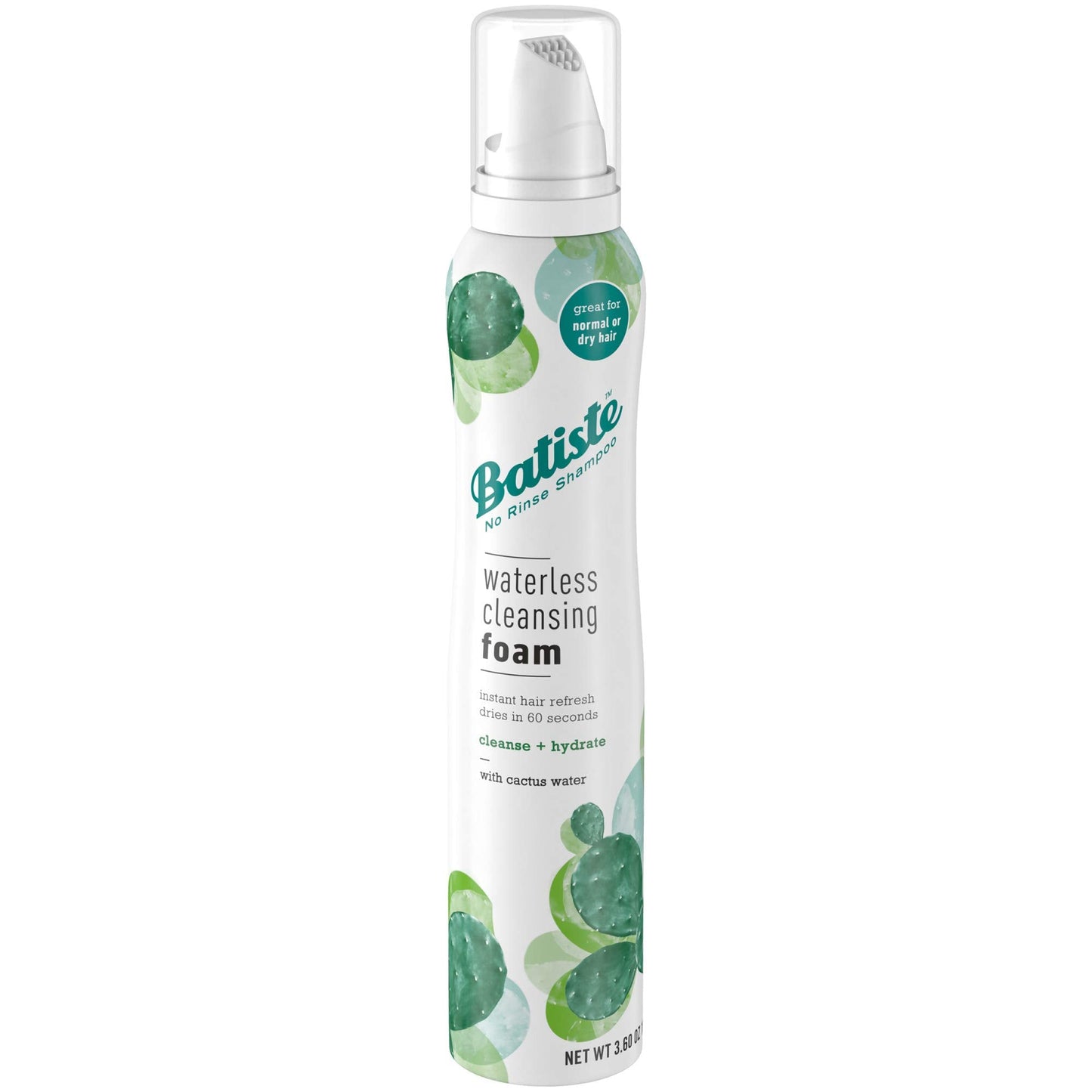 Batiste Waterless Cleansing Foam Cleanse And Hydrate With Cactus Water, 3.60 Oz, White