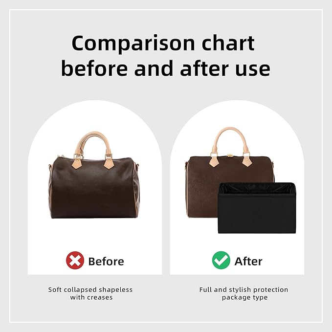 DGAZ Silk Purse Organizer Insert Fits LV Speedy 16/20/25/30/35/40/45 bags，Silky Smooth Bag Organizer，Luxury Handbag & Tote Shaper(Black,SP40)