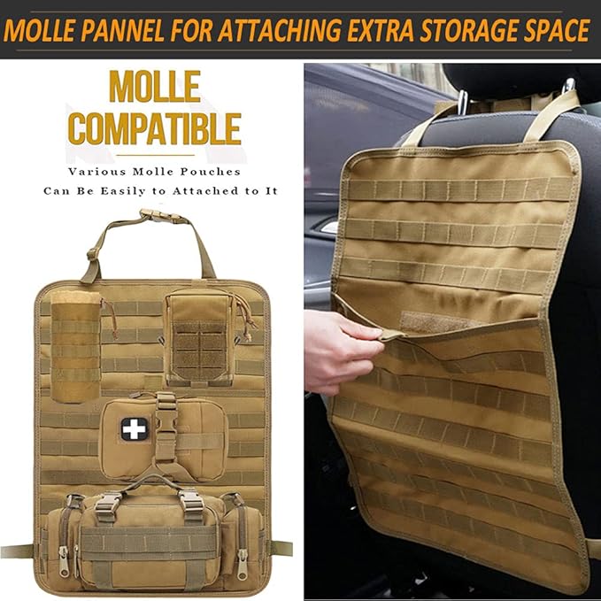 Tactical Seat Back Organizer, Od Green Molle Seat Covers, Tactical Car Vehicle Panel with Pouches for Truck Seat Back Organizers