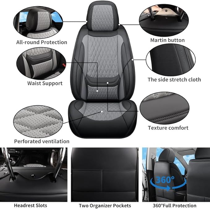 Car Seat Covers Full Set Custom Fit for Mercury Milan 2006-2011 - Premium Faux Leather with Lumbar Support | Breathable, Waterproof, Anti-Slip, Durable (Black&Gray,Full Set)