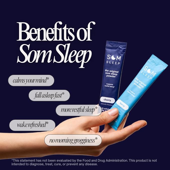 Som Sleep, Calm Sleep Powder Drink Mix, 3mg Melatonin, Magnesium, Vitamin B6, L-Theanine & GABA – Vegan, Keto Friendly – Zero Sugar Berry, 30-Pack