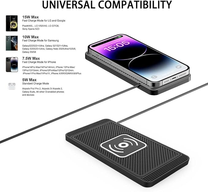 Wireless Car Charger Pad for Nissan Armada 2005-2026, Type-C/USB 15W Car Wireless Charger Non-Slip Cordless Charging Mat Car Accessories, B-30cm Type-C Interface