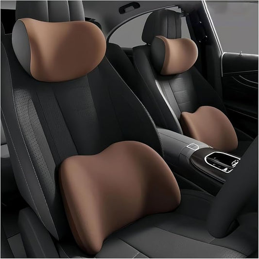 Car Lumbar Support Pillow and Car Neck Pillow Kit for Lexus CT ES GS GX is LC LS LX NX RC RX RZ, Car Seat Neck Back Rest Pillows, Ergonomic Car Seat Headrest & Lumbar Cushion,C Coffee