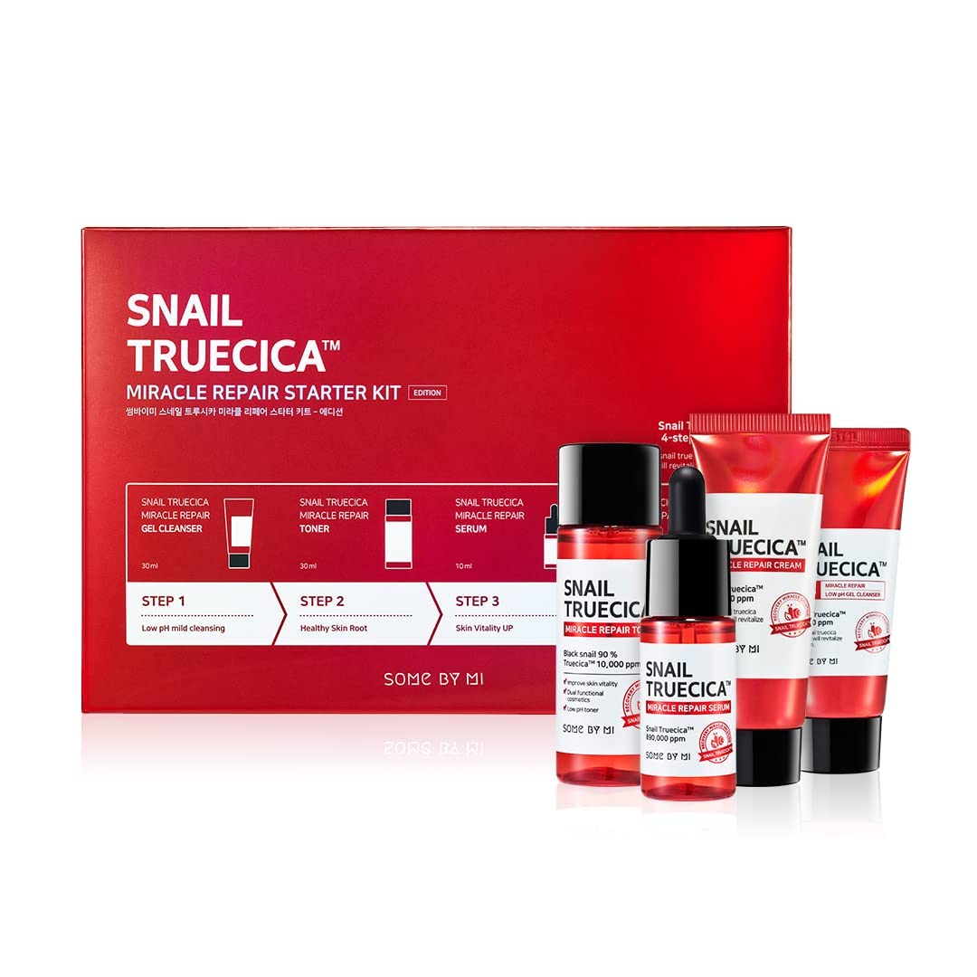 Some By Mi Snail Truecica Miracle Repair Starter Kit - Toner 1.01Oz, Serum 0.33Oz, Gel Cleanser 1.01Oz, Cream 0.67Oz - Daily Rep