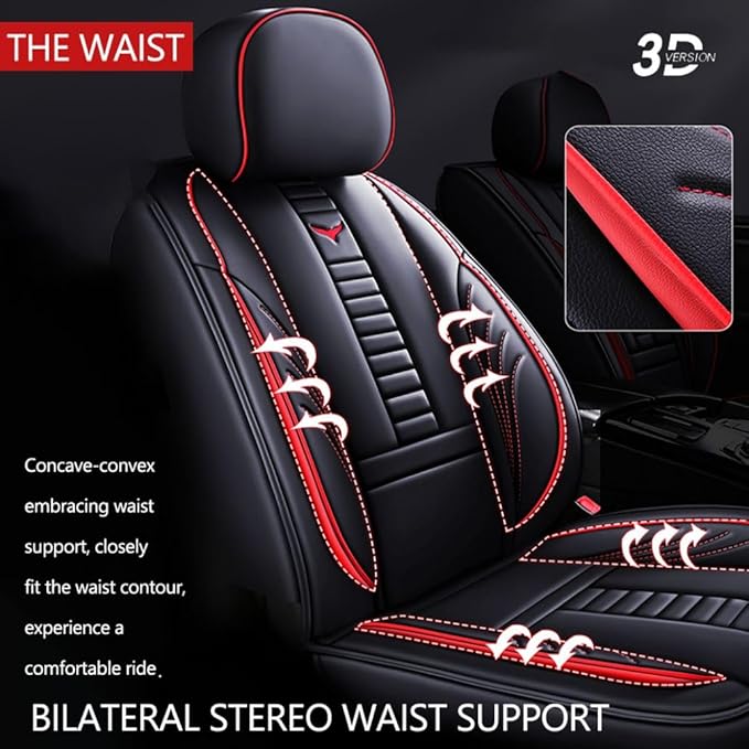 for Chevy Equinox Seat Covers 2005-2026, Full Coverage Customized Car Seat Covers, Premium Leather Waterproof Stain-Resistant Easy to Install (Standard 5 Seats, Black&Red)