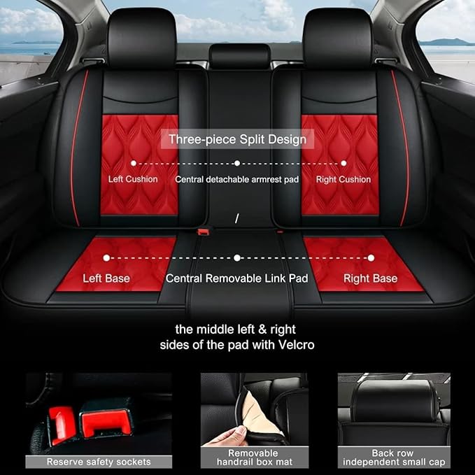 AOMSAZTO Car Seat Covers Full Set Fit for Sentra 2008-2026 Waterproof Faux Leather Car Seat Cushions Automotive 5 Seat Covers Set（Black&Red）