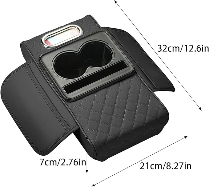 Car Center Console Cover for Hyundai Tucson 2021-2024, Leather Armrest Cushion Protector Pad with Tissue Box Holder Storage Pockets Cup Holder Phone Slot, F/Coffee