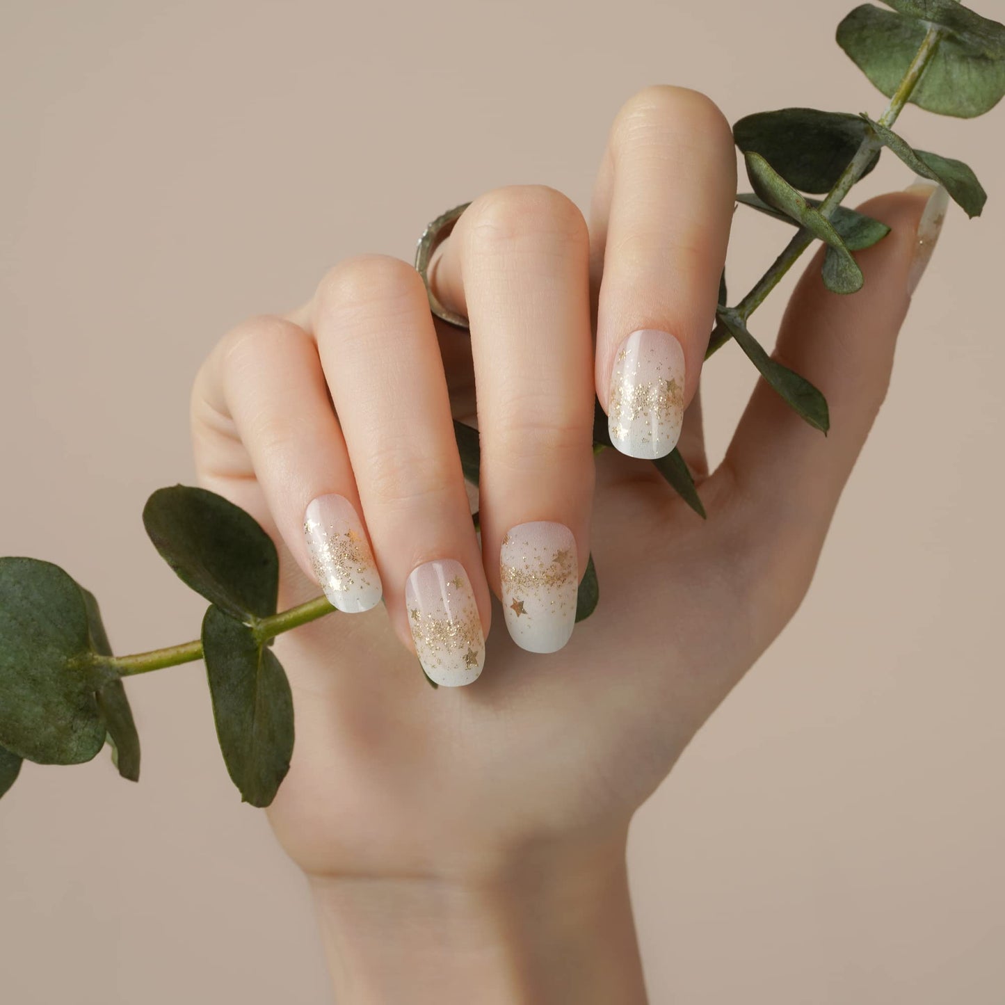 Danni & Toni Semi Cured Gel Nail Strips (Lucky Star) Transparent White Ombre Gel Nail Stickers Stars Glitters Nail Wraps 28 Stic