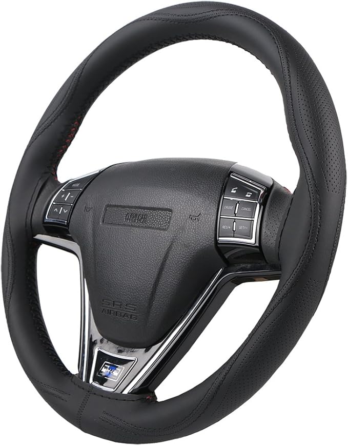 15.5 Inch Large Car Steering Wheel Cover Micro Fiber Leather Three-Dimensional Design DIY Stitch On Wrap for Buick GL8 Etc.Black