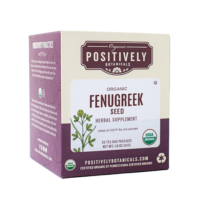 Organic Positively Botanicals Company, Fenugreek Seed Herbal Tea Bags, 20 Count