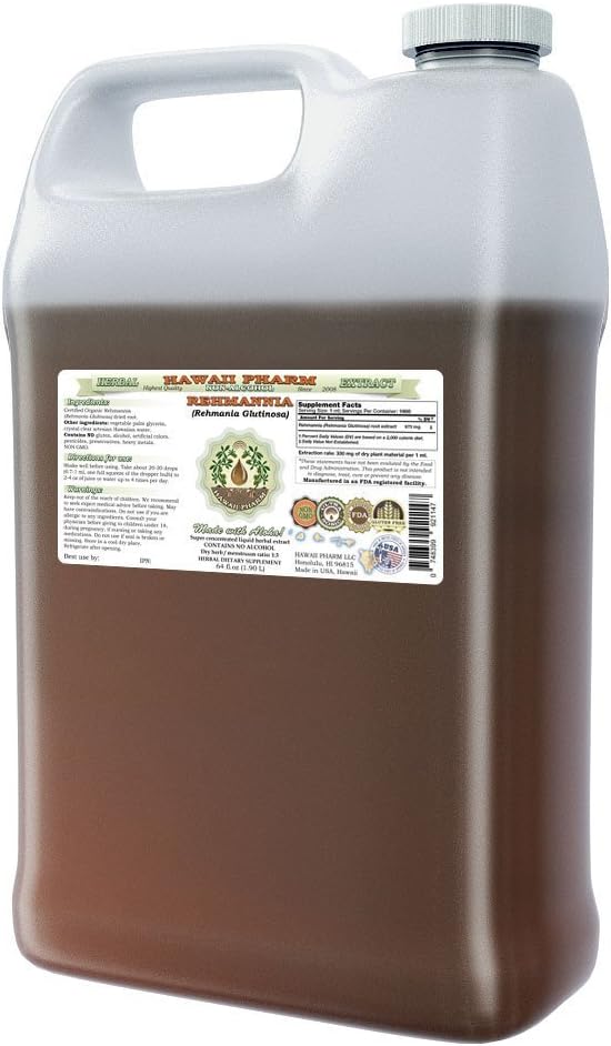 Rehmannia Alcohol-Free Liquid Extract, Organic Rehmannia (Rehmania Glutinosa) Dried Root Glycerite Natural Herbal Supplement, Hawaii Pharm, USA 64 fl.oz